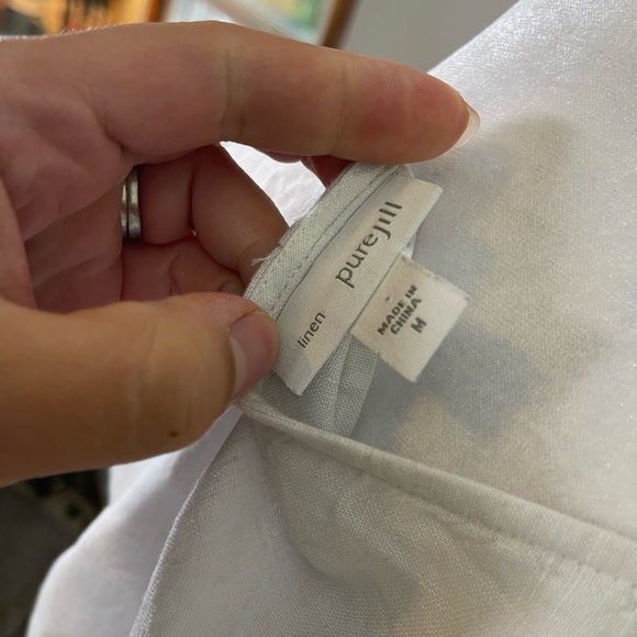 Pure J Jill White Blue Short Sleeves 100% Linen Tunic Relaxed Slouchy Size M - Picture 4 of 7